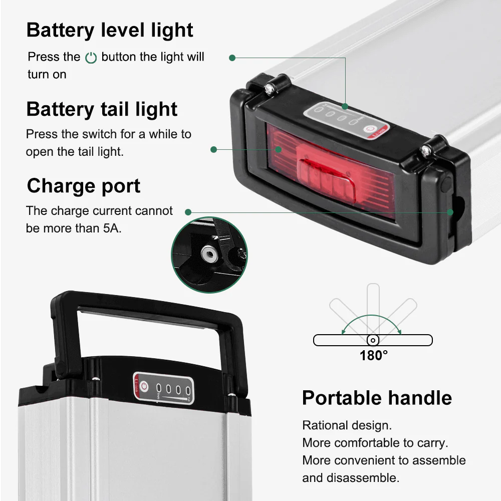 36V 10.4Ah(385Wh) Original Cell Rear Rack Battery Electric Bike Li-ion Battery for E-GO!, Wondervelo, Hapex, City Line F1, F2, M1 and M2 - Image 3