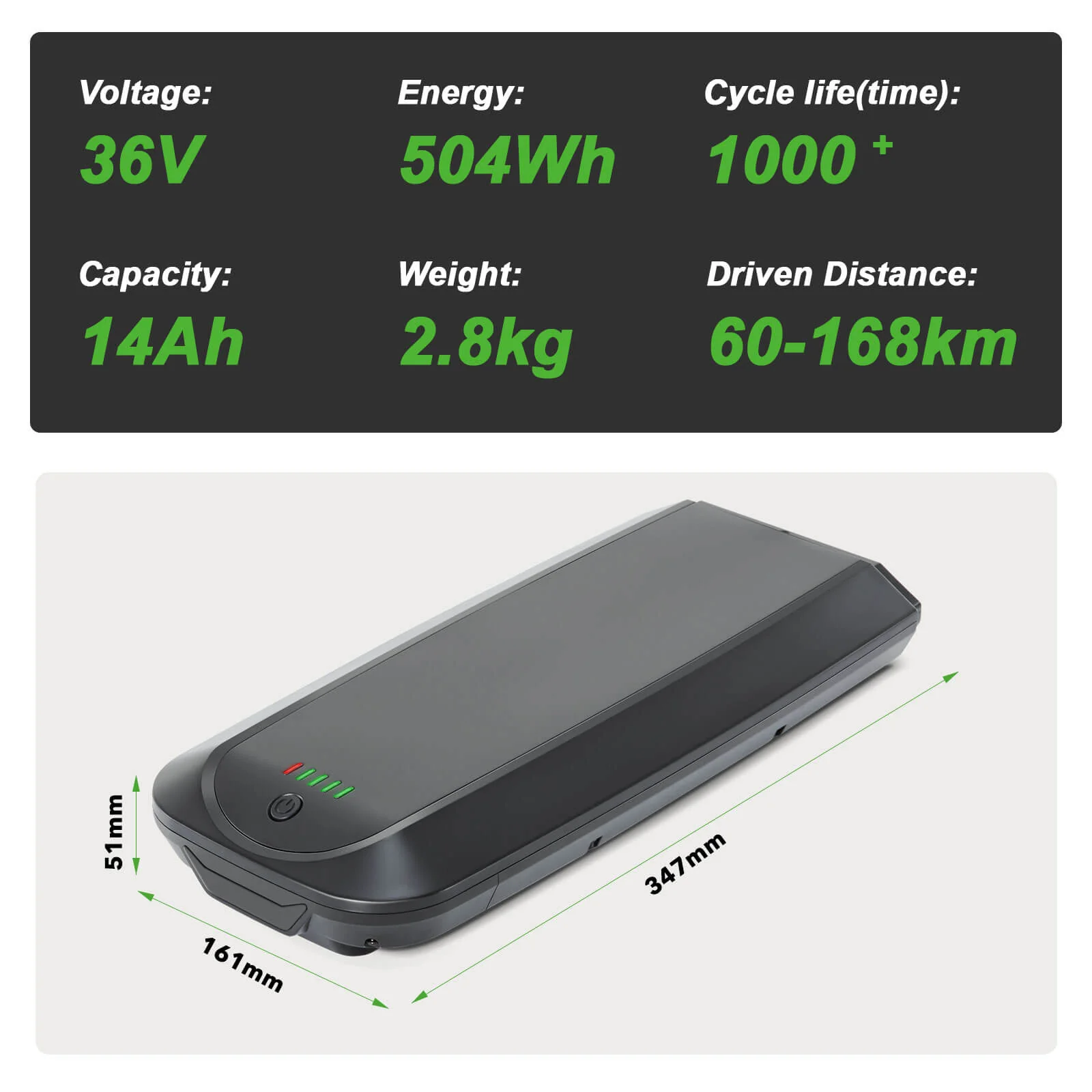 36V 12.8Ah(461Wh)/14Ah(504Wh) Li-ion E-Bike Battery YJ145 for E-Bikes of Telefunken, Zündapp, Chrisson etc. without Charger - Image 3