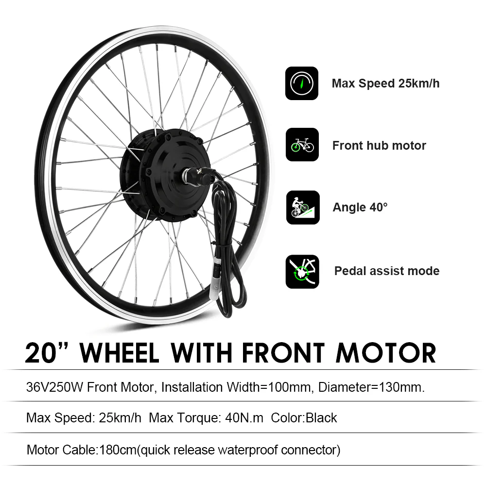 E-Bike Conversion Kit 36V 250W 20" Front Motor Hub Motor Kit DIY E-Bike LCD Display - Image 3