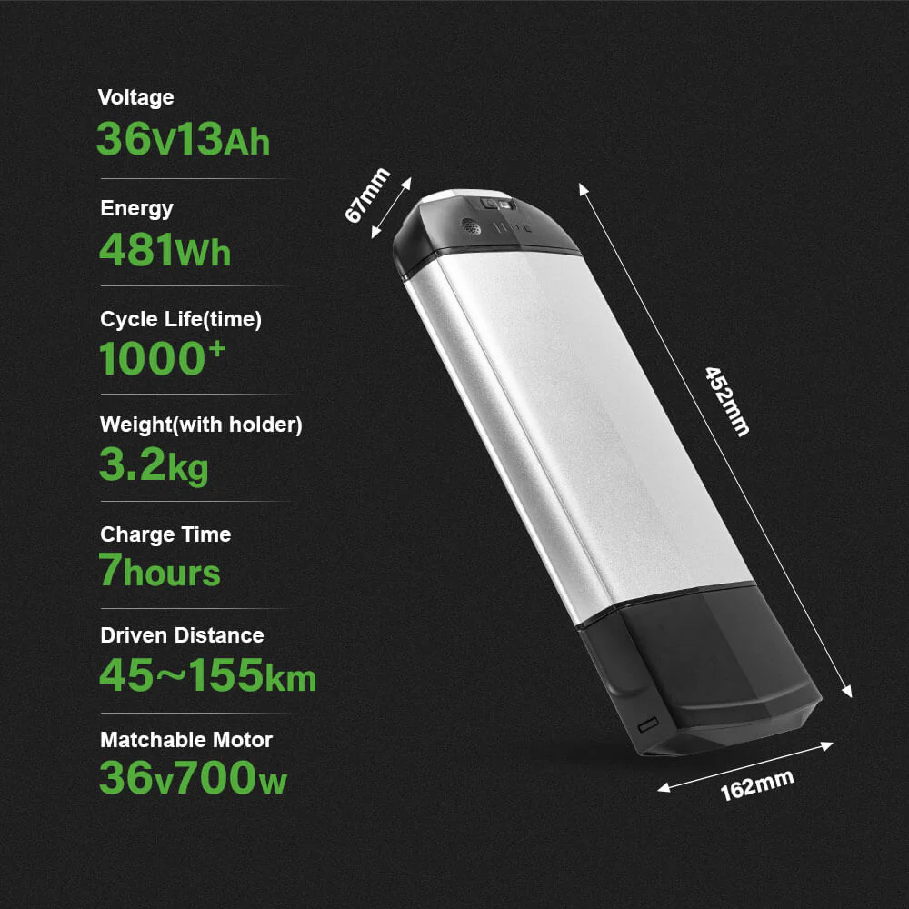 36V 13Ah/15.6Ah/17.4Ah E-Bike Li-ion Battery Taillight with/without Rear Carrier for 26"-28" Bike with V-Brake and Disc Brake - Image 3