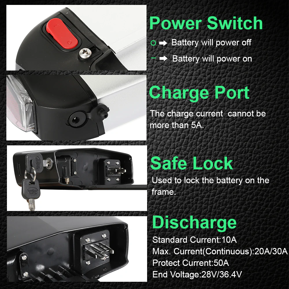 36V 13Ah/15.6Ah/17.4Ah E-Bike Li-ion Battery Taillight with/without Rear Carrier for 26"-28" Bike with V-Brake and Disc Brake - Image 4