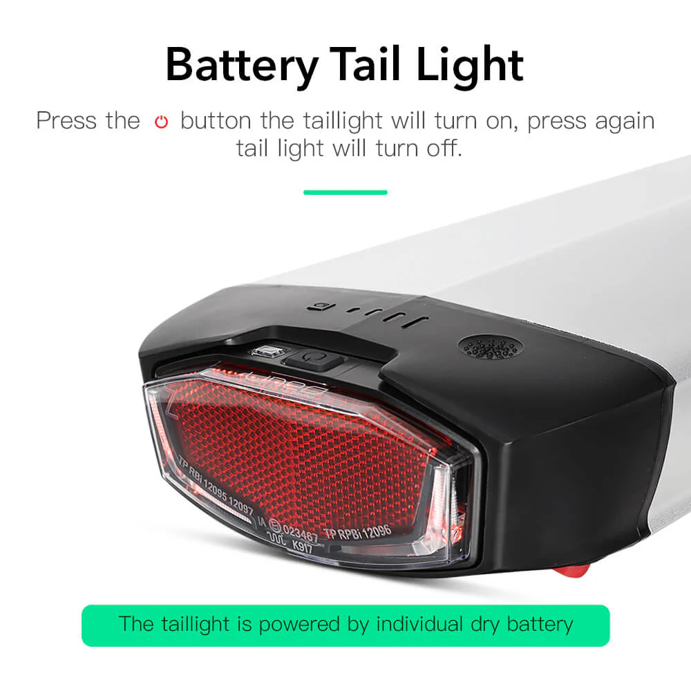 36V 13Ah/15.6Ah/17.4Ah E-Bike Li-ion Battery Taillight with/without Rear Carrier for 26"-28" Bike with V-Brake and Disc Brake - Image 7