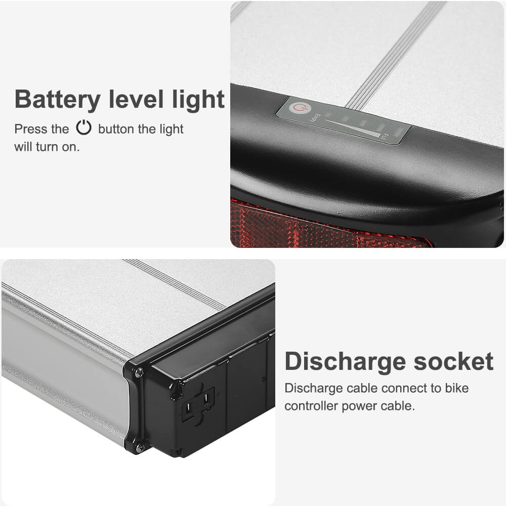 36V 13Ah/15.6Ah/17.4Ah E-Bike Lithium-ion Battery with Black Rear Carrier Fit for 26"-28" Bike with V-Brake and Disc Brake for Prophete, Aldi, Alurex, ElFei - Image 3
