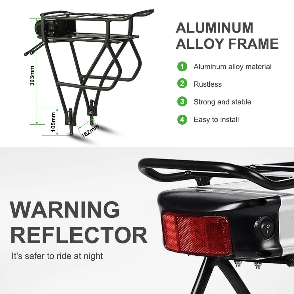 36V 13Ah/15.6Ah/17.4Ah E-Bike Lithium-ion Battery with Black Rear Carrier Fit for 26"-28" Bike with V-Brake and Disc Brake for Prophete, Aldi, Alurex, ElFei - Image 5