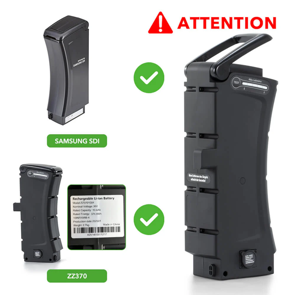36V 10.4Ah/12.8Ah Li-ion Battery Replacement Accu ZZ370 without Charger for E-Bikes with SideClick Akku from Prophete, Kreidler, Zündapp - Image 4