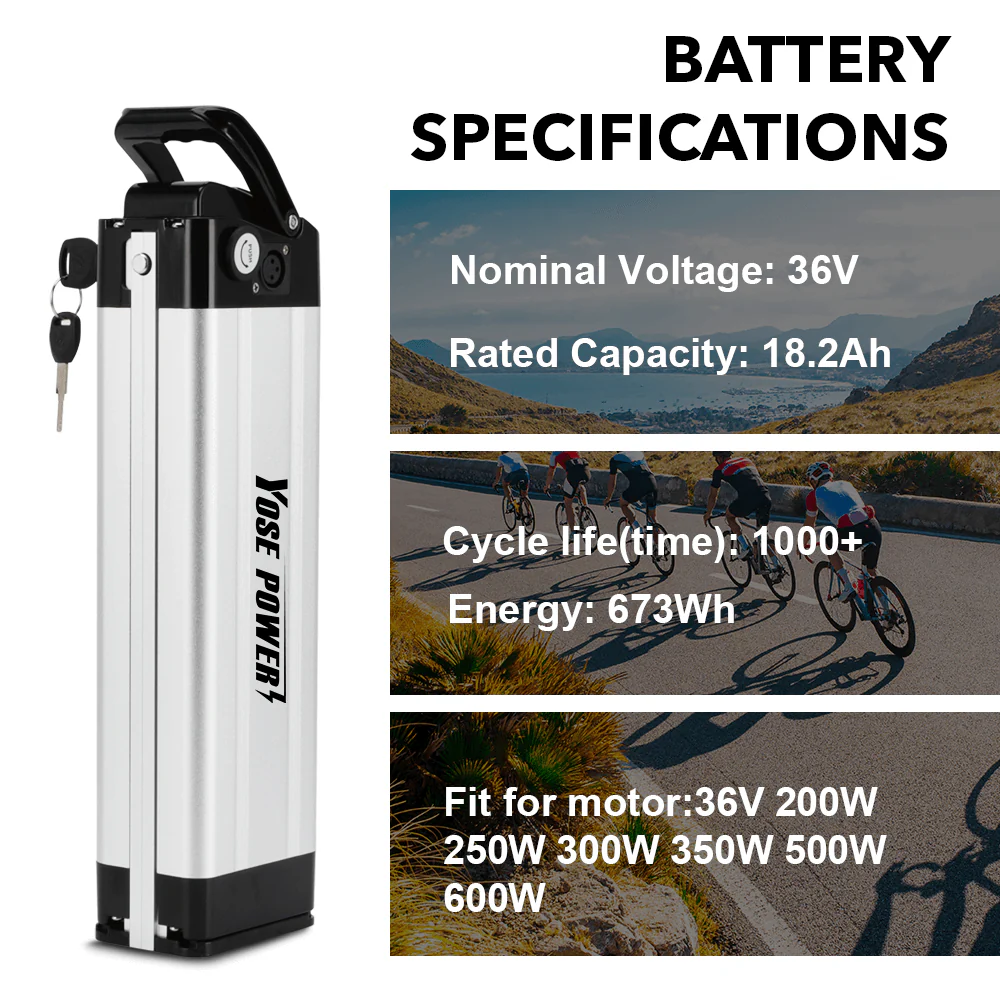 36V 10.4Ah/18.2Ah E-Bike Seat Tube Battery SilverFish for MiFa, Rex, Prophete, Aldi, Avocet, Viking, Byocycles, Phylion/XH370-10J, Zhenlong/ZL1010-F - Image 10