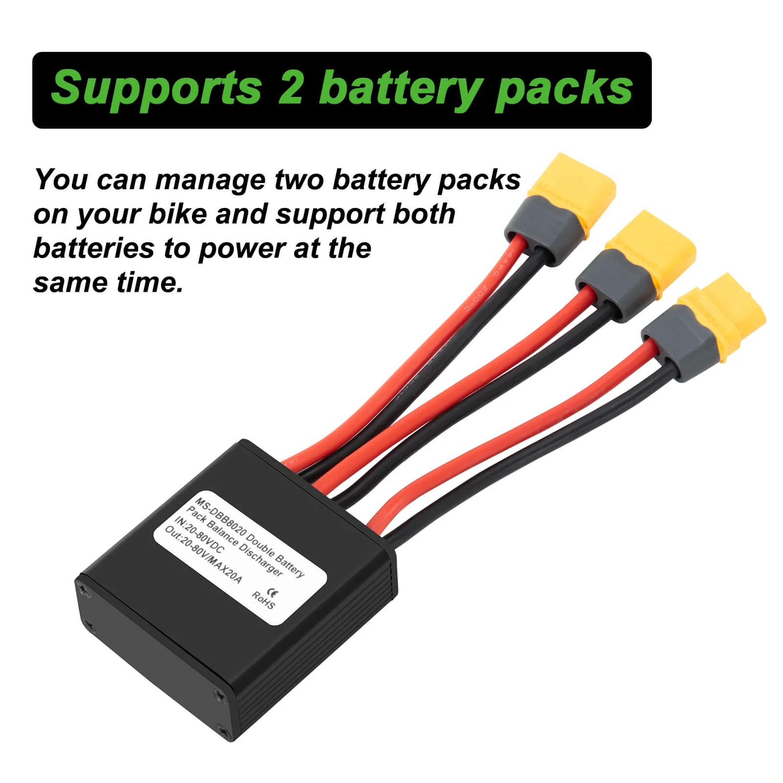 Dual Battery Parallel Module Adapter 20V‑80V20A Dual Accu Connector Adapter Increase Capacity MS-DBB8020 - Image 2