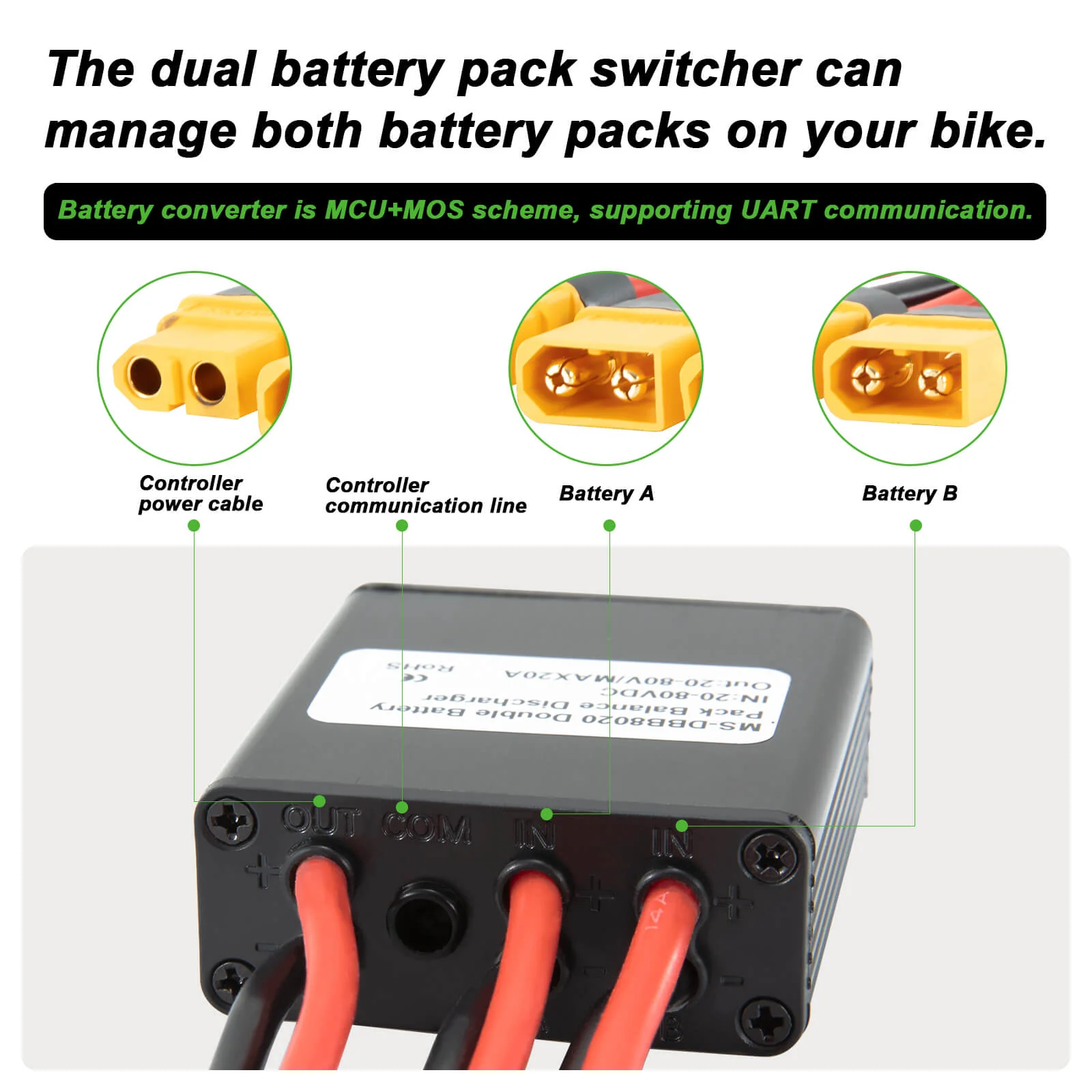 Dual Battery Parallel Module Adapter 20V‑80V20A Dual Accu Connector Adapter Increase Capacity MS-DBB8020 - Image 3