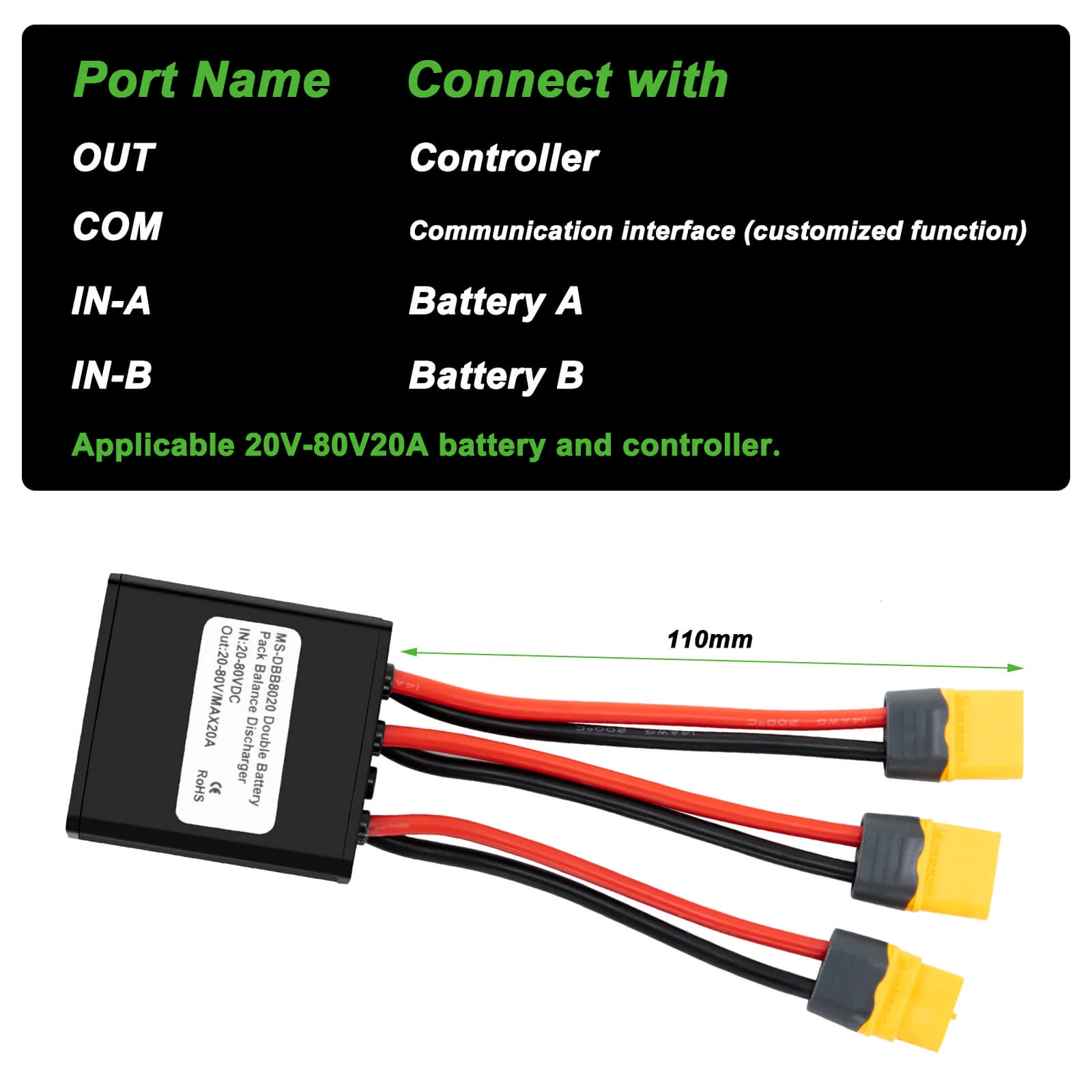 Dual Battery Parallel Module Adapter 20V‑80V20A Dual Accu Connector Adapter Increase Capacity MS-DBB8020 - Image 4