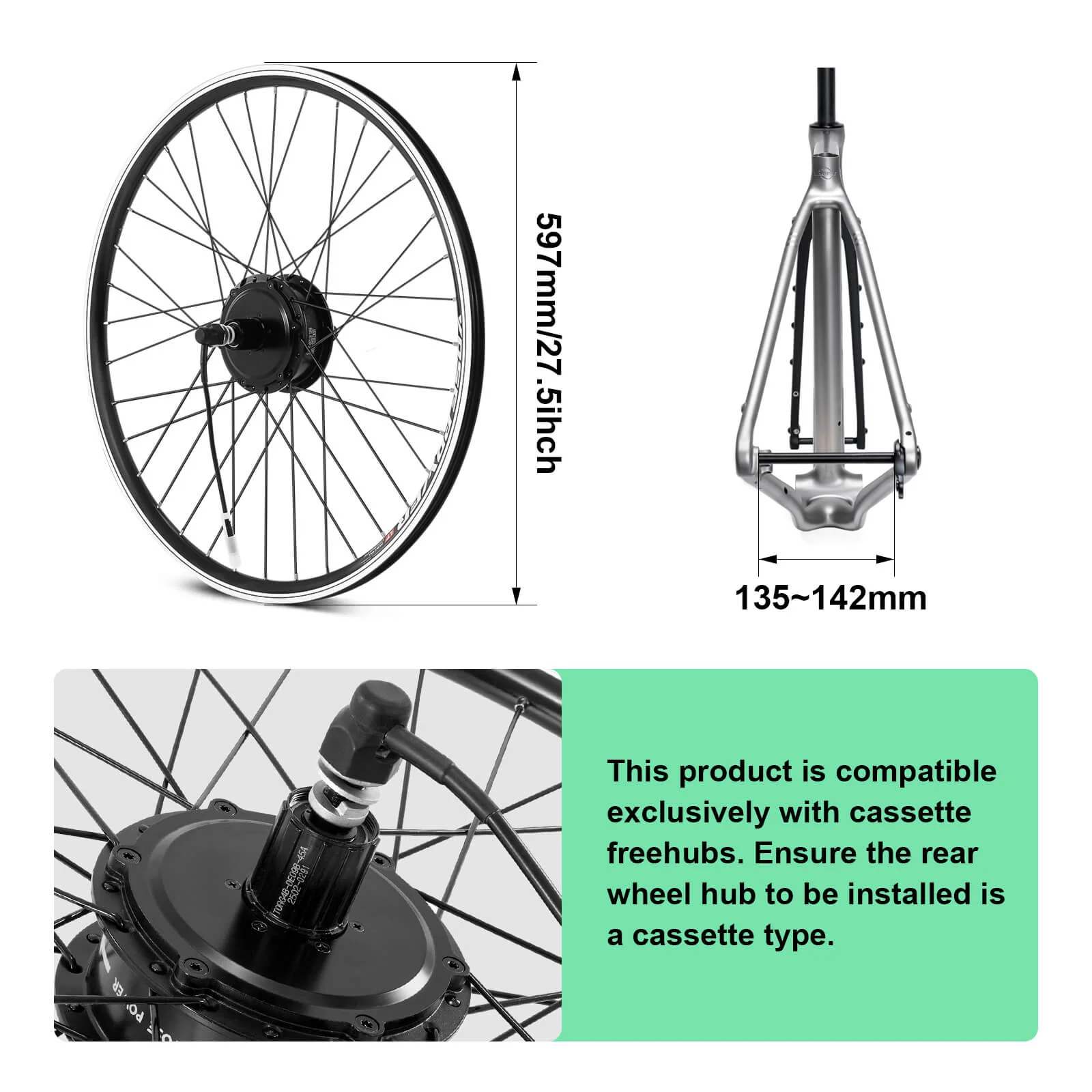 E-Bike Conversion Kit 36V 250W 27.5" Rear Cassette Motor Kit with 36V Bottle Battery Samsung Cell and Integrated Torque PAS Sensor Model A3pro - Image 3