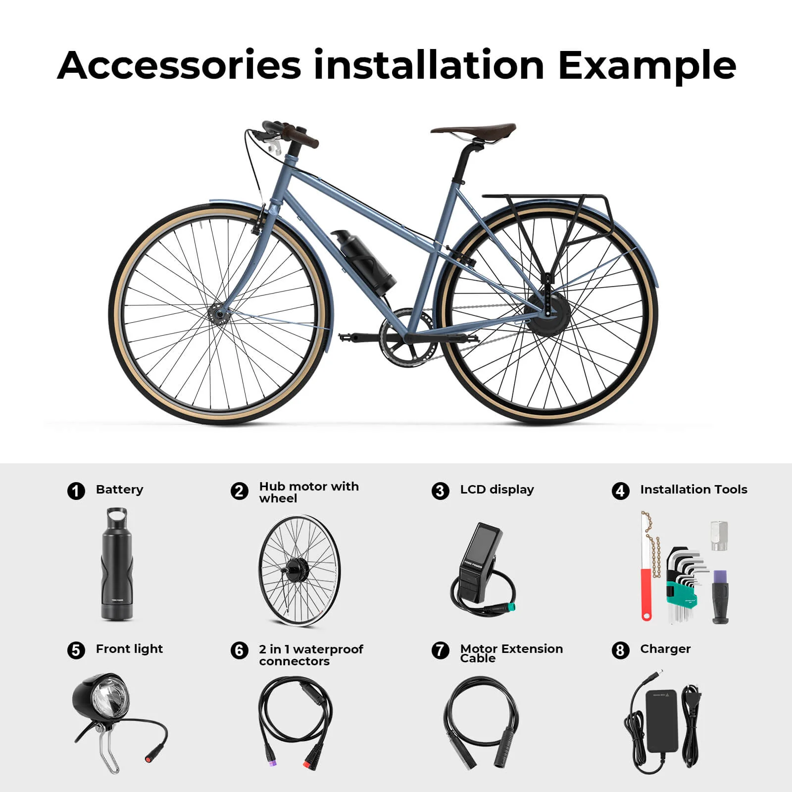 E-Bike Conversion Kit 36V 250W 27.5" Rear Cassette Motor Kit with 36V Bottle Battery Samsung Cell and Integrated Torque PAS Sensor Model A3pro - Image 8