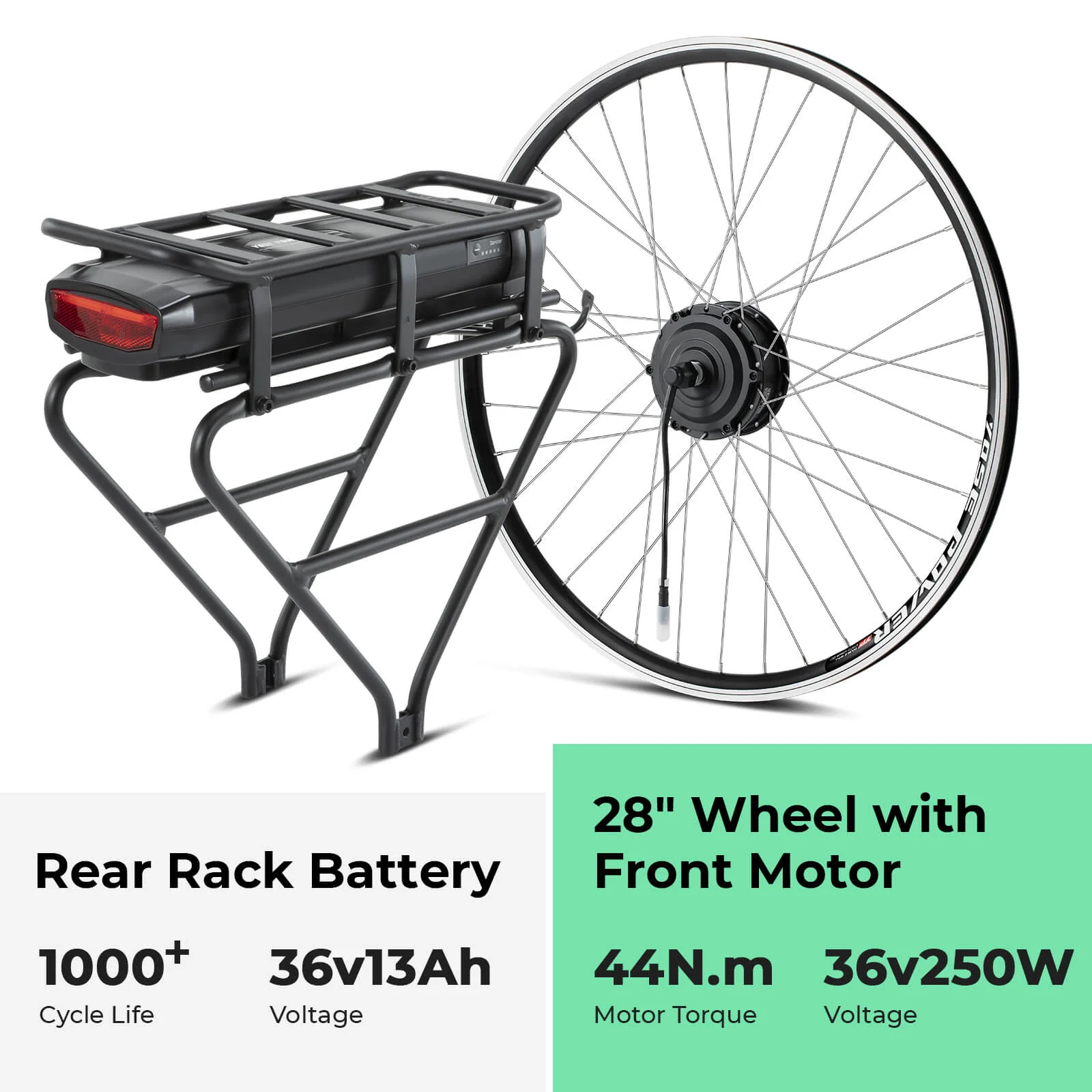 E-Bike Conversion Kit 36V 250W 28"(700C) Front Motor Kit R1 with 36V 13Ah Rear Battery and Color Display - Image 3
