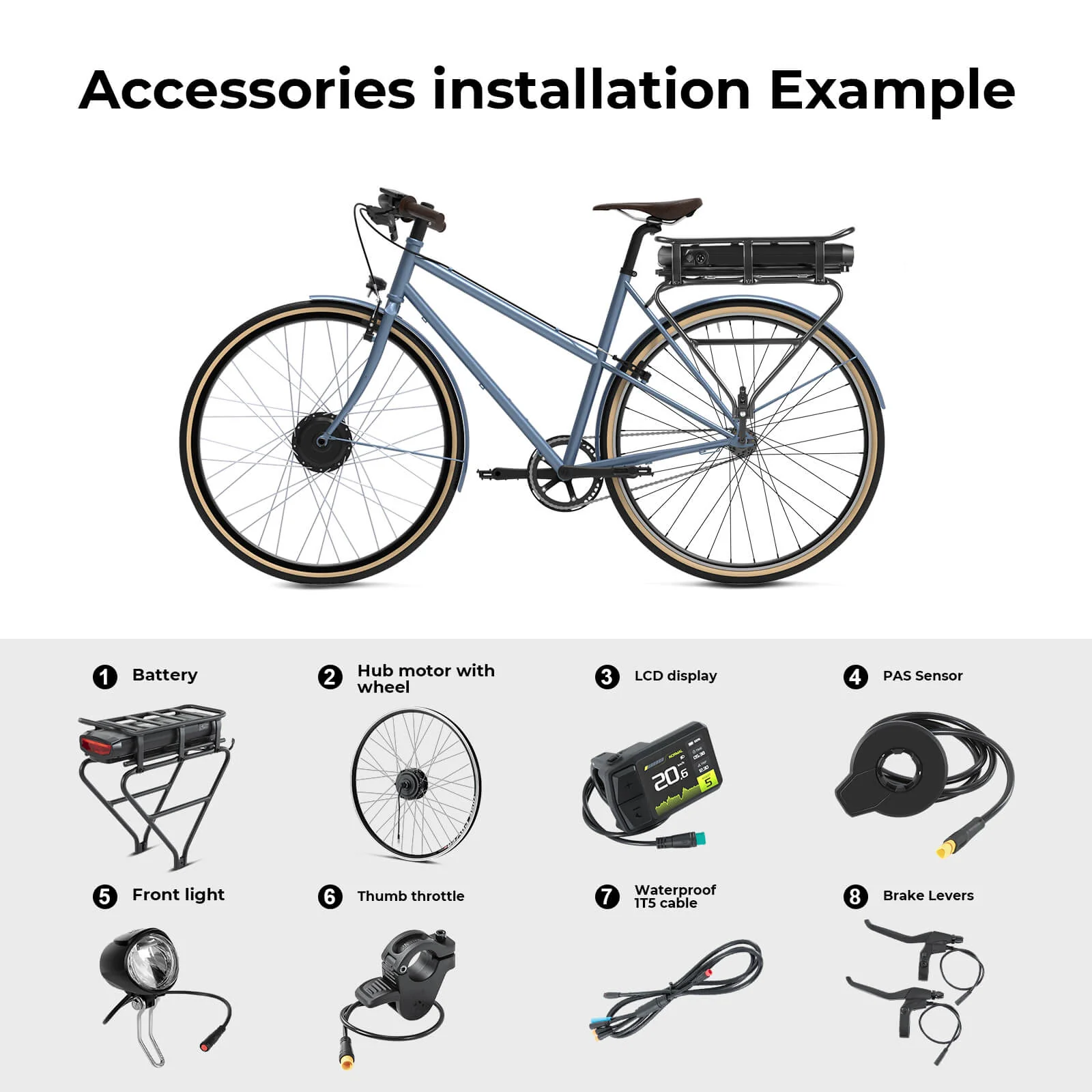 E-Bike Conversion Kit 36V 250W 28"(700C) Front Motor Kit R1 with 36V 13Ah Rear Battery and Color Display - Image 7