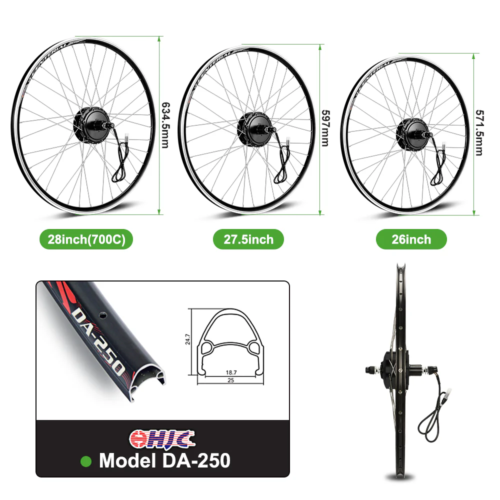 E-Bike Conversion Kit 36V 250W 28" Rear Motor Kit for Freewheel with 36V 18Ah Battery and Charger - Image 7