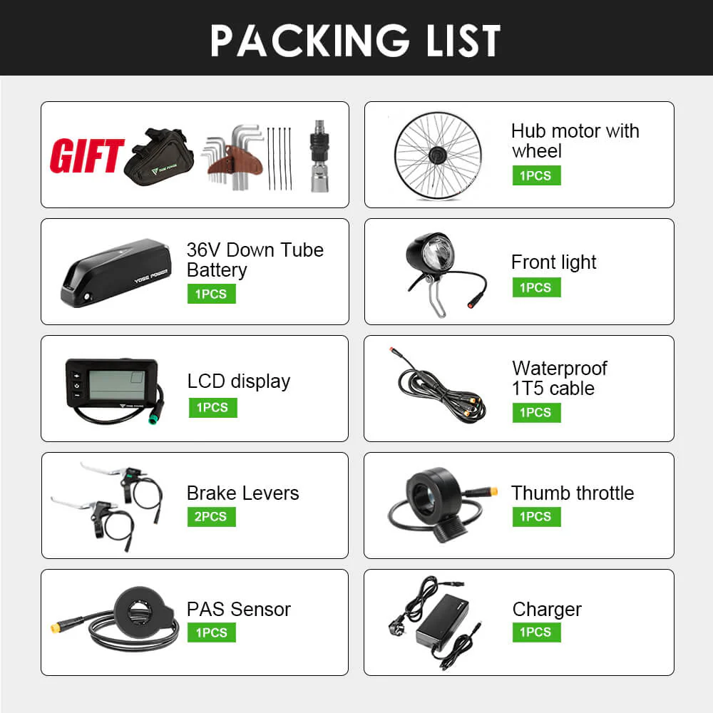 E-Bike Conversion Kit 36V 250W 28"(700C) Front Motor Kit with HL1 36V 18Ah Battery Hub Motor DIY - Image 11