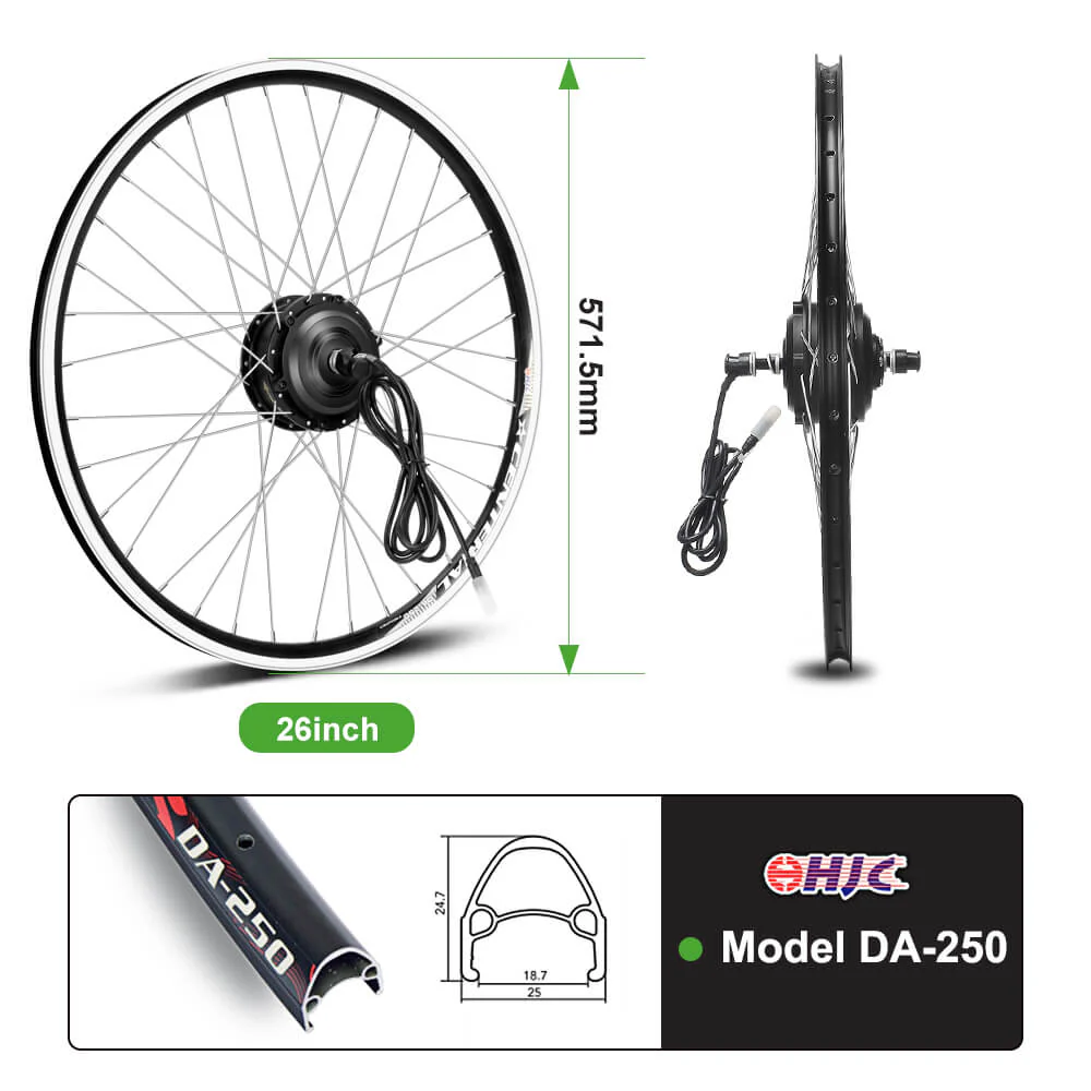 E-Bike Conversion Kit 36V 250W 26" Front Motor Kit with HL1 36V 18Ah Battery Hub Motor DIY - Image 4