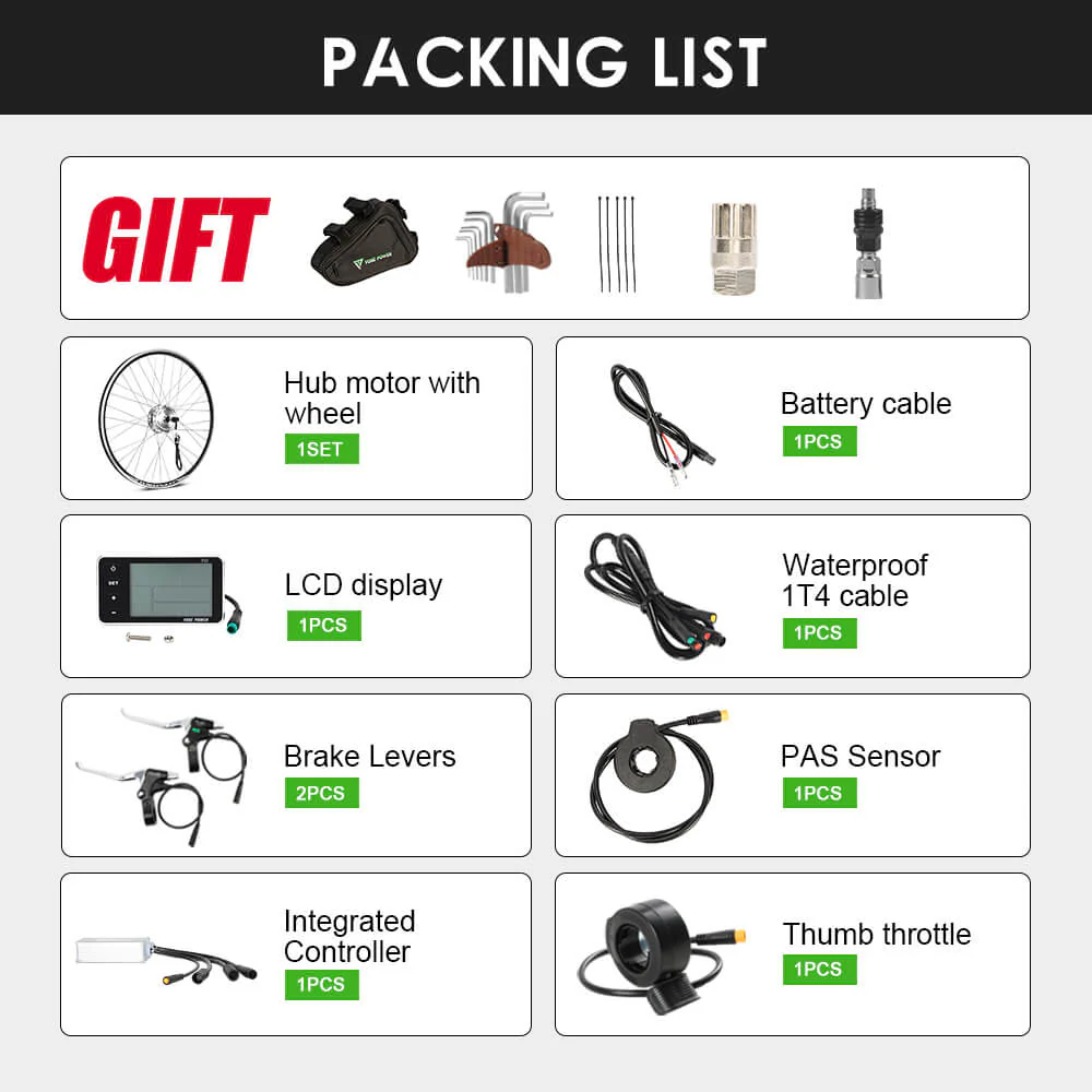 E-Bike Conversion Kit 36V 350W 26" Rear Freewheel Motor Bicycle Hub Motor Kit in Silver - Image 10