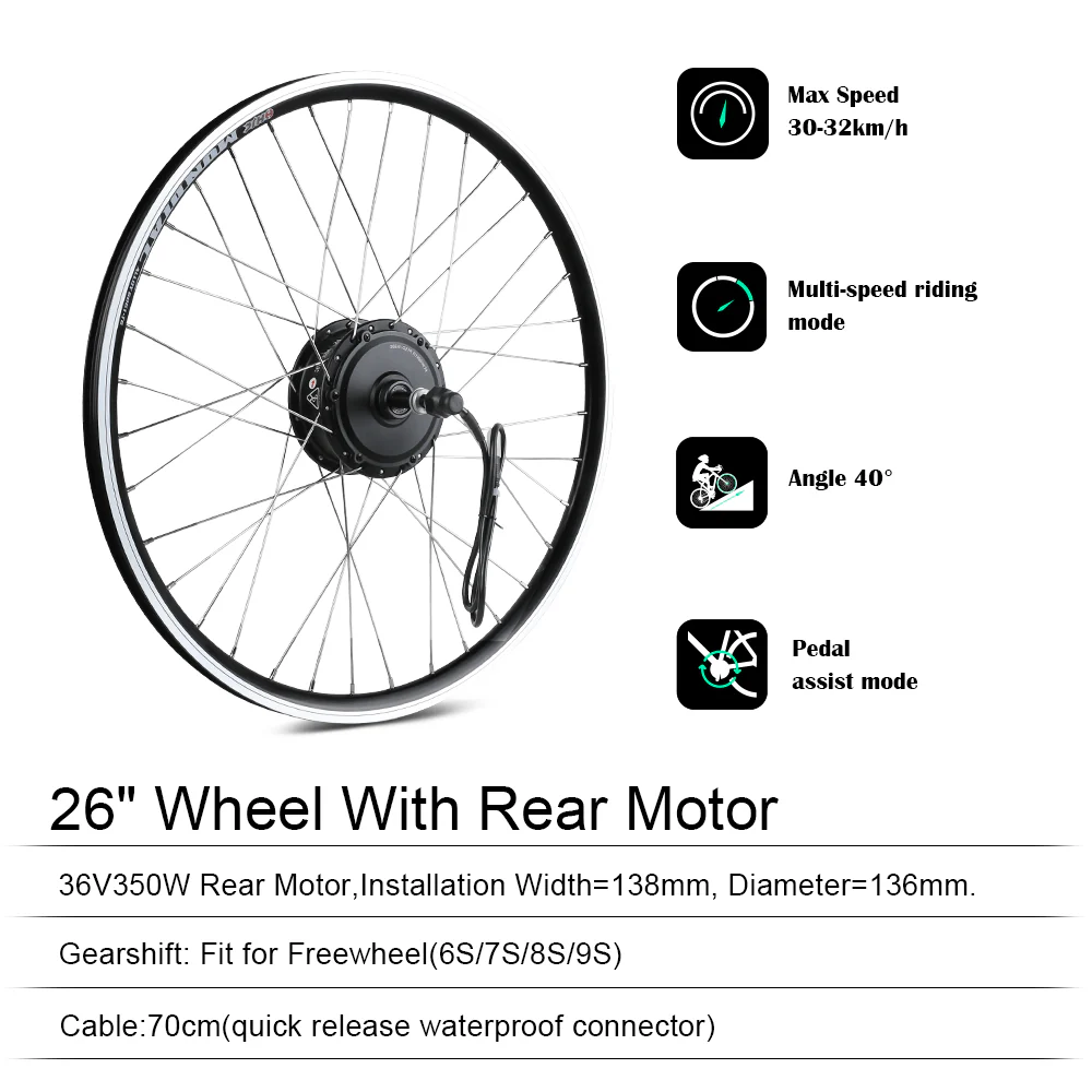 E-Bike Conversion Kit 36V 350W 26" Rear Motor Kit for Freewheel with 36V 13Ah Battery and Charger - Image 3