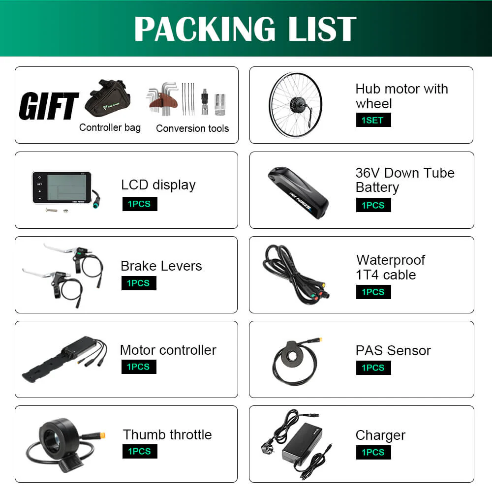 E-Bike Conversion Kit 36V 350W 27.5" Rear Motor Kit for Freewheel with 36V 13Ah Battery and Charger - Image 10