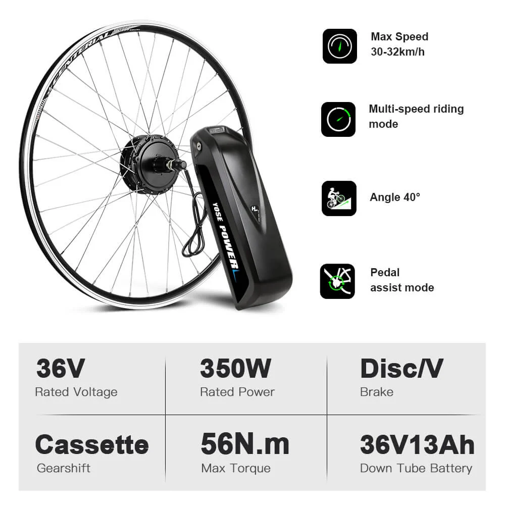 E-Bike Conversion Kit 36V 350W 28"(700C) Rear Motor Kit for Cassette with 36V 13Ah Battery and Charger - Image 2