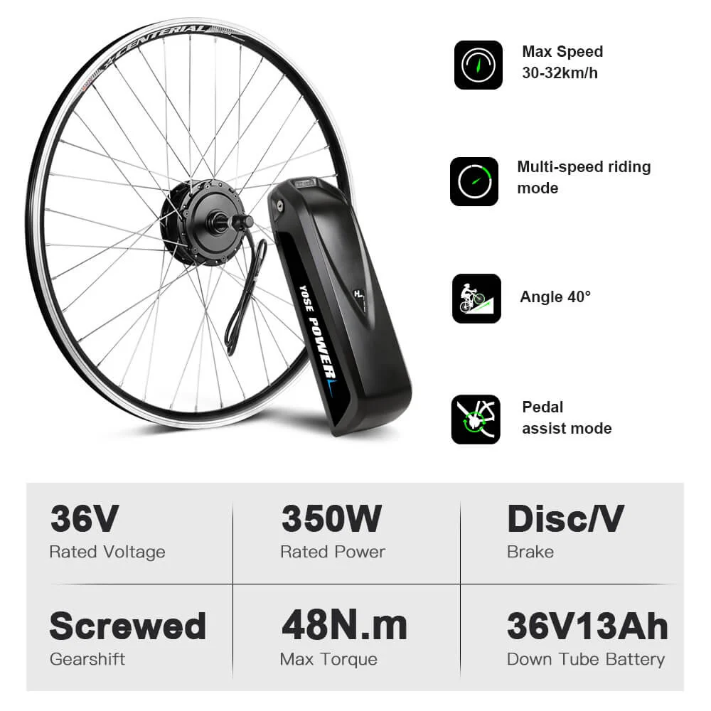 E-Bike Conversion Kit 36V 350W 28"(700C) Rear Motor Kit for Freewheel with 36V 13Ah Battery and Charger - Image 2