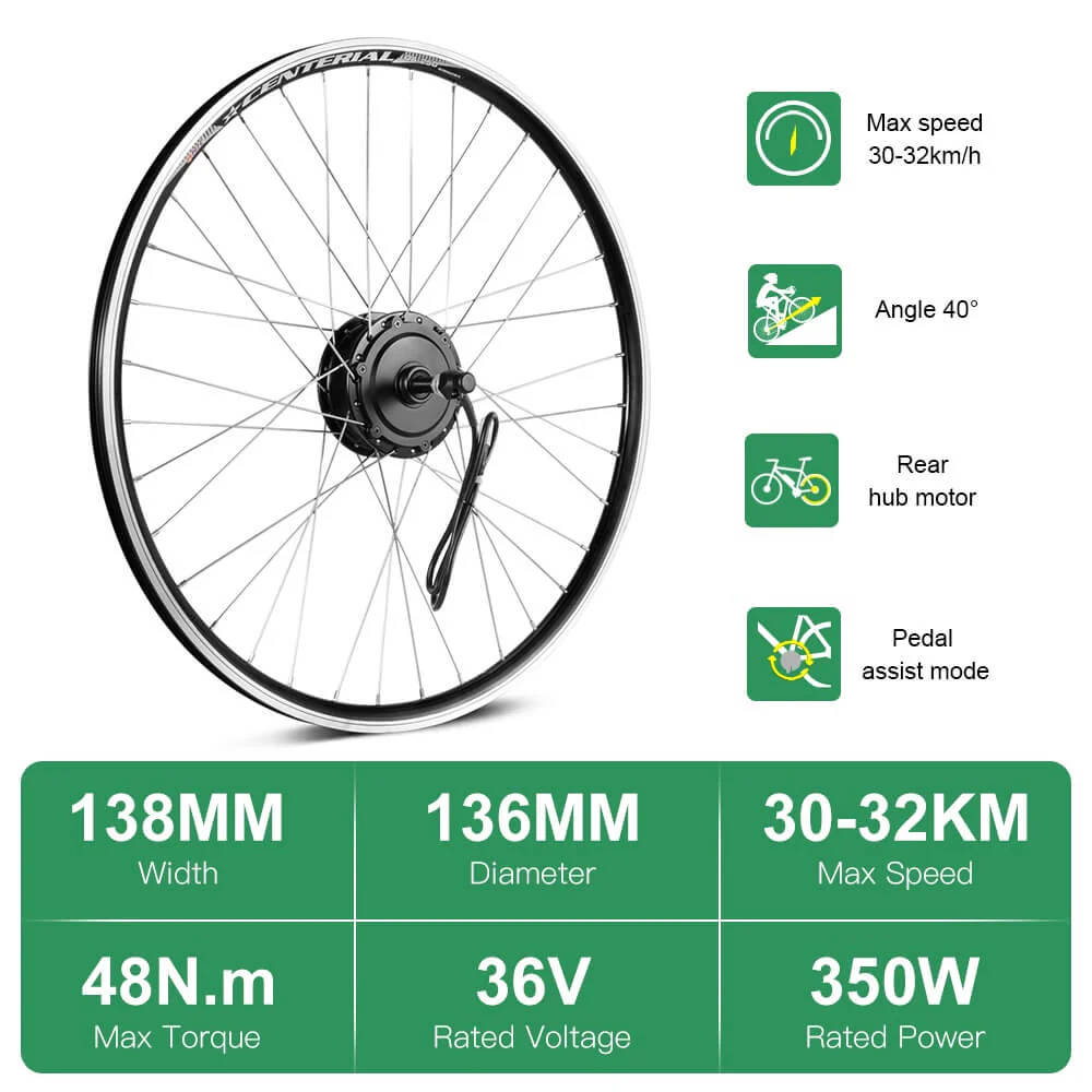 E-Bike Conversion Kit 36V 350W 28"(700C) Rear Freewheel Motor Bicycle Hub Motor Kit - Image 3