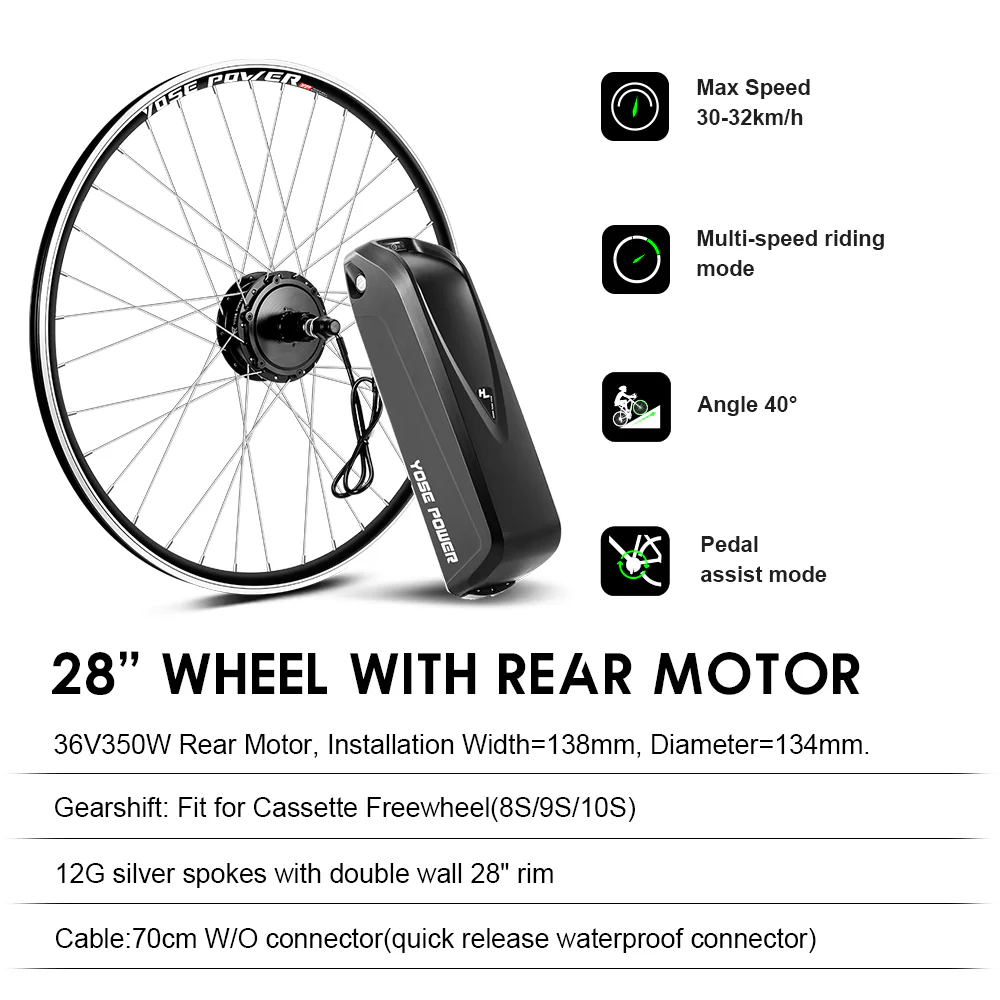 E-Bike Conversion Kit 36V 350W 28"(700C) Rear Motor Kit for Cassette with 36V 18Ah Battery and Charger - Image 2